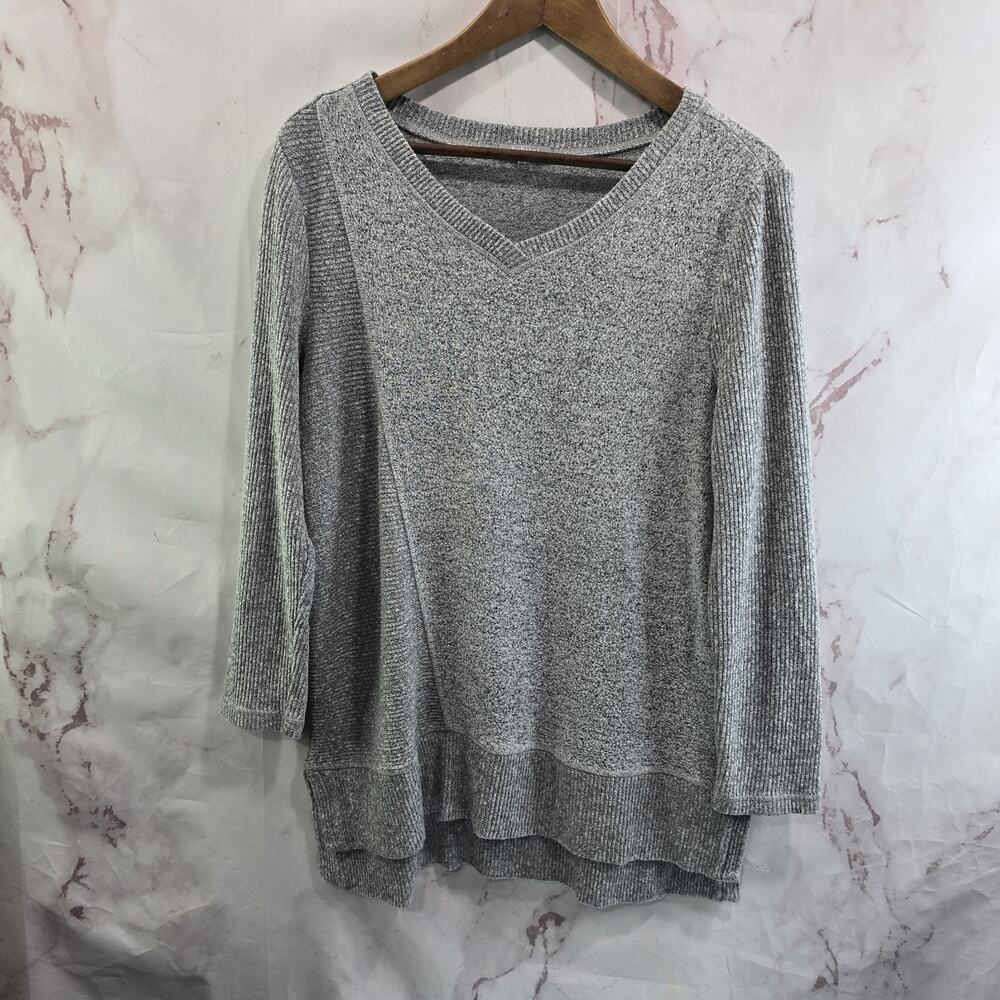 Habitat Shirt Womens Small Gray V Neck Tunic Long Sleeve Knit Sweater Soft